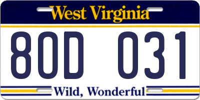 WV license plate 8OD031