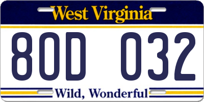 WV license plate 8OD032