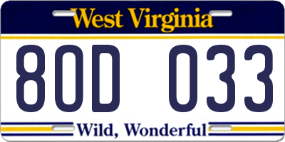 WV license plate 8OD033