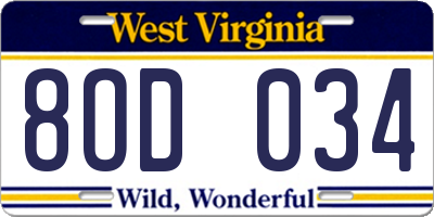 WV license plate 8OD034