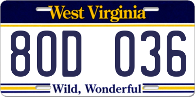 WV license plate 8OD036