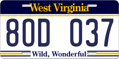 WV license plate 8OD037