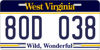 WV license plate 8OD038