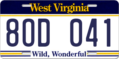 WV license plate 8OD041