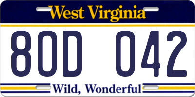 WV license plate 8OD042