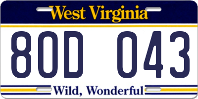 WV license plate 8OD043