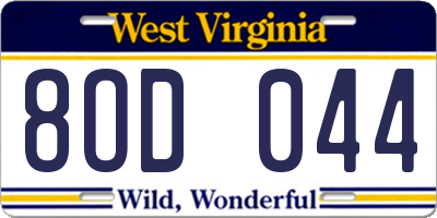 WV license plate 8OD044