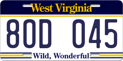 WV license plate 8OD045