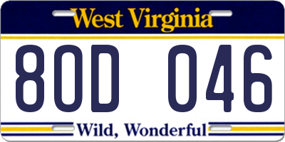 WV license plate 8OD046