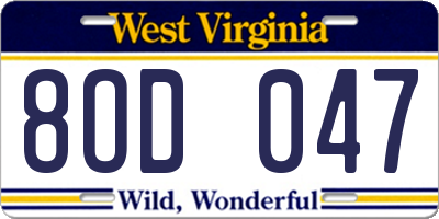 WV license plate 8OD047