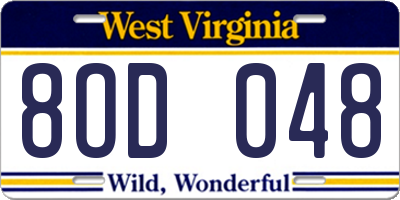 WV license plate 8OD048