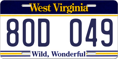 WV license plate 8OD049