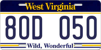 WV license plate 8OD050
