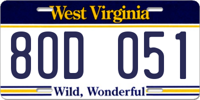 WV license plate 8OD051