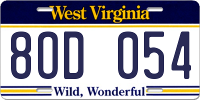 WV license plate 8OD054