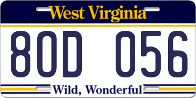 WV license plate 8OD056