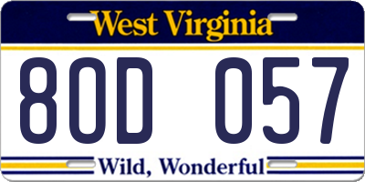 WV license plate 8OD057