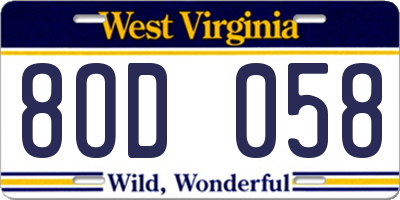 WV license plate 8OD058