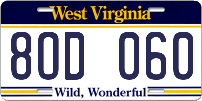WV license plate 8OD060