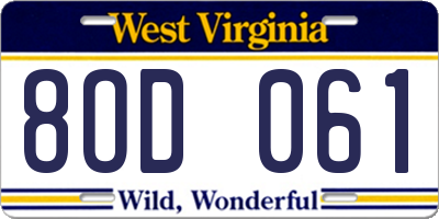 WV license plate 8OD061