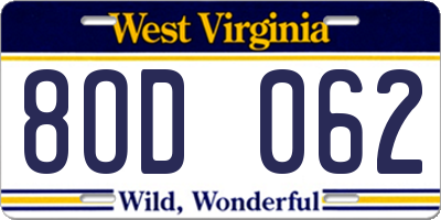 WV license plate 8OD062