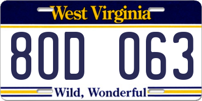 WV license plate 8OD063