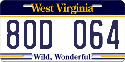 WV license plate 8OD064