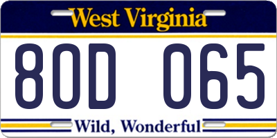 WV license plate 8OD065