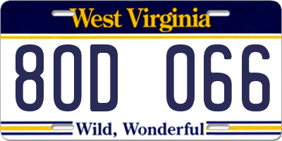 WV license plate 8OD066