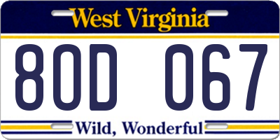 WV license plate 8OD067