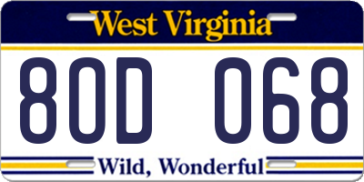 WV license plate 8OD068