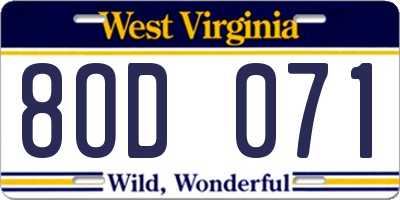 WV license plate 8OD071