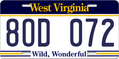 WV license plate 8OD072