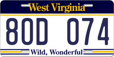 WV license plate 8OD074