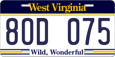 WV license plate 8OD075