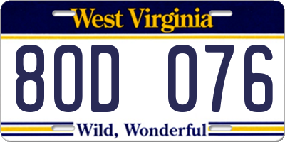 WV license plate 8OD076