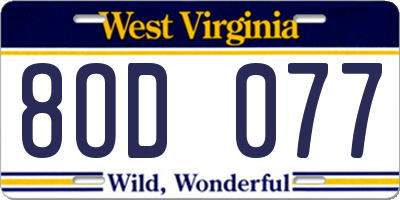 WV license plate 8OD077