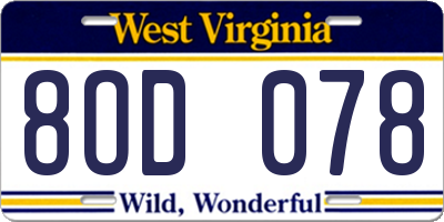 WV license plate 8OD078