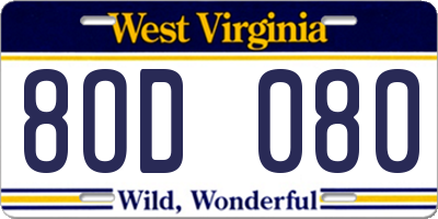 WV license plate 8OD080