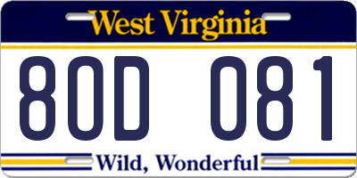 WV license plate 8OD081