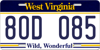 WV license plate 8OD085