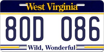 WV license plate 8OD086