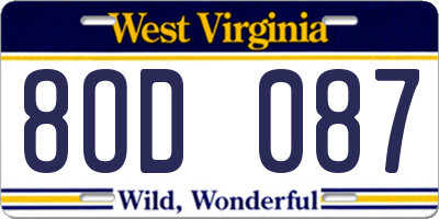 WV license plate 8OD087