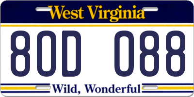 WV license plate 8OD088