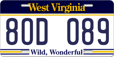WV license plate 8OD089