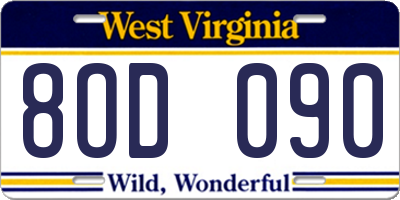 WV license plate 8OD090