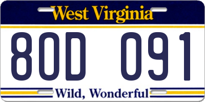WV license plate 8OD091