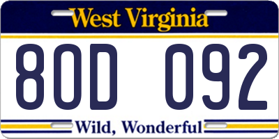 WV license plate 8OD092