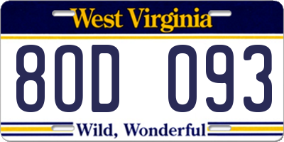 WV license plate 8OD093