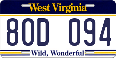 WV license plate 8OD094